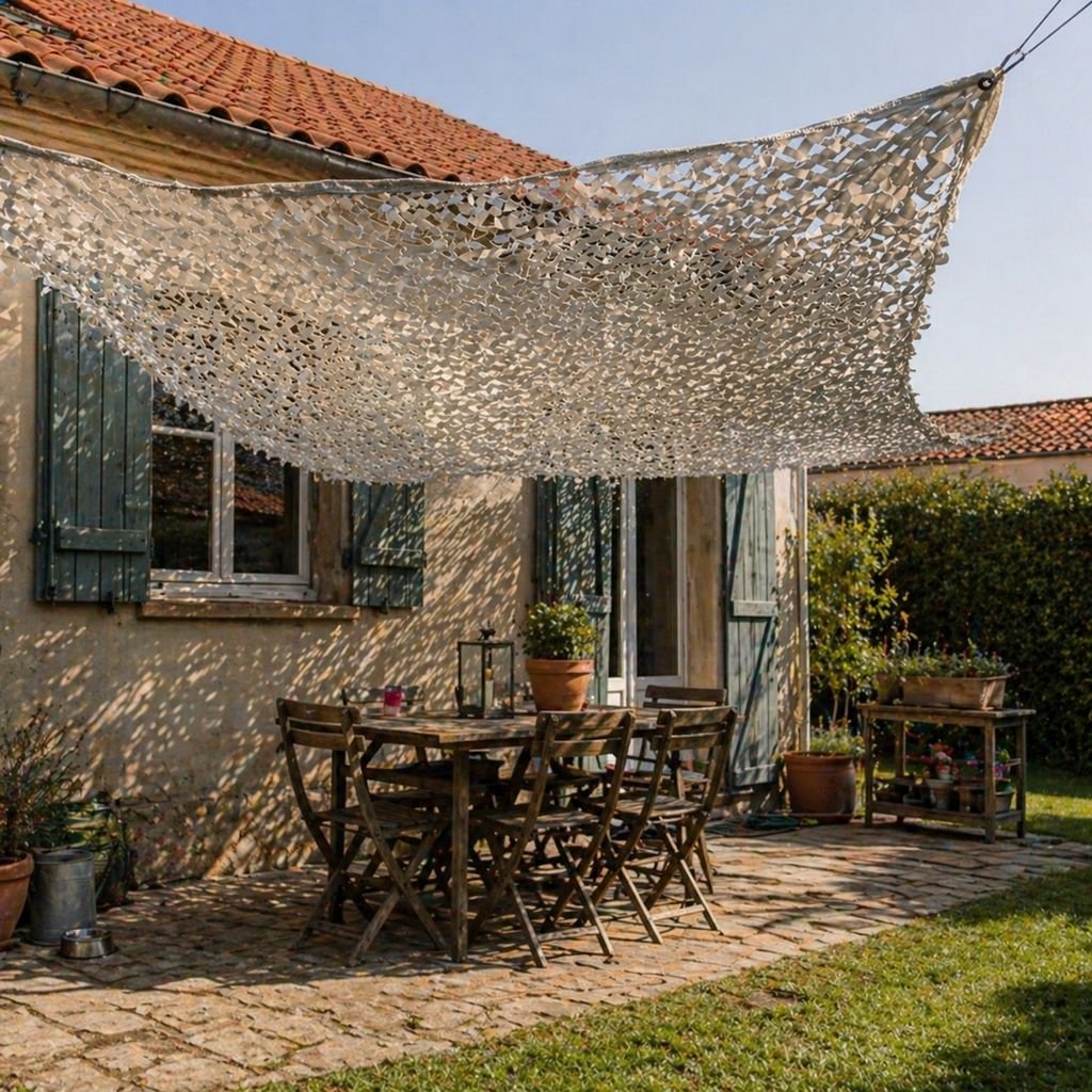 Voile d’ombrage rectangulaire camouflage blanc légère