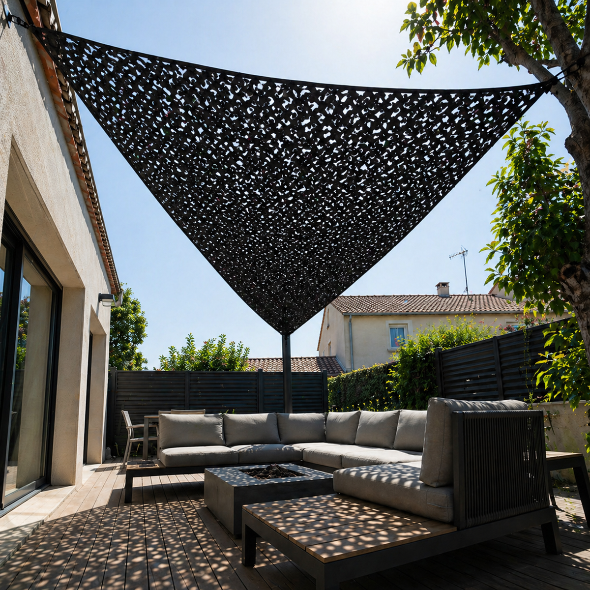 Voile d’ombrage triangulaire camouflage noir légère