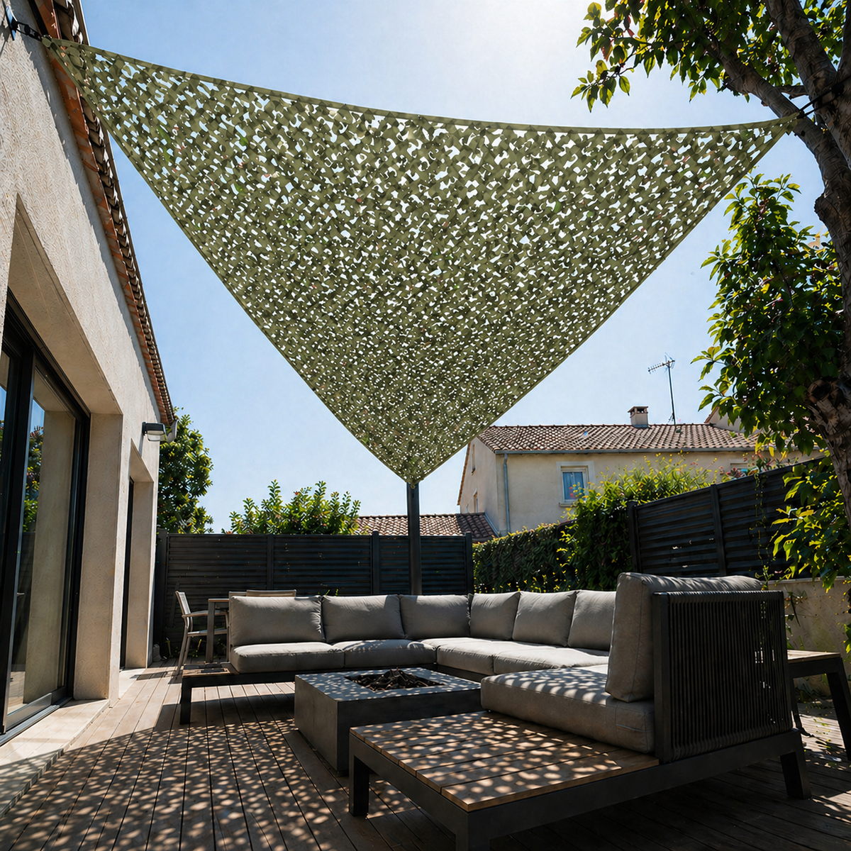 Voile d’ombrage triangulaire camouflage vert légère