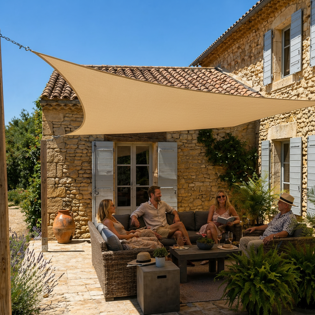 Voile d’ombrage triangulaire imperméable UV & intempéries