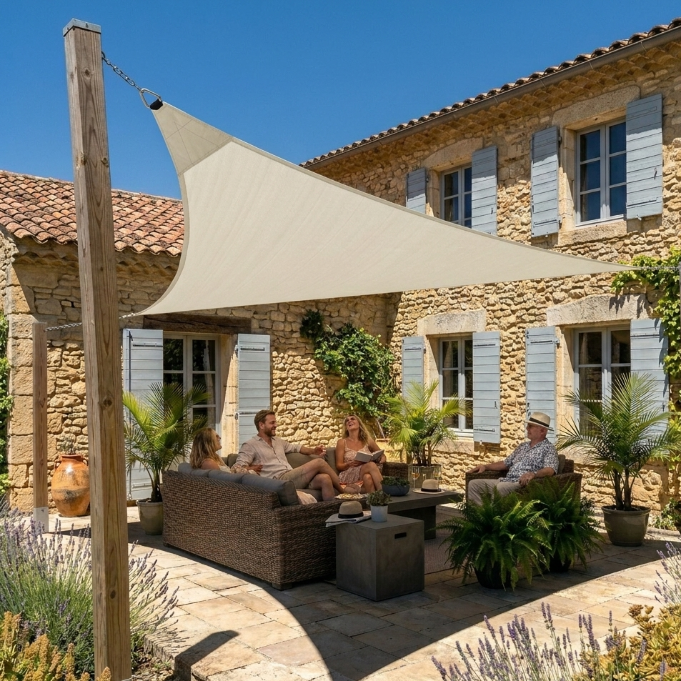 Voile d’ombrage triangulaire imperméable UV & intempéries