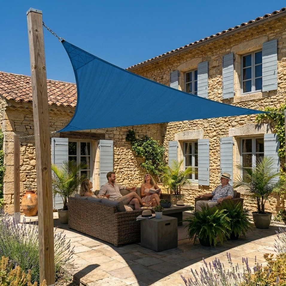 Voile d’ombrage triangulaire imperméable UV & intempéries